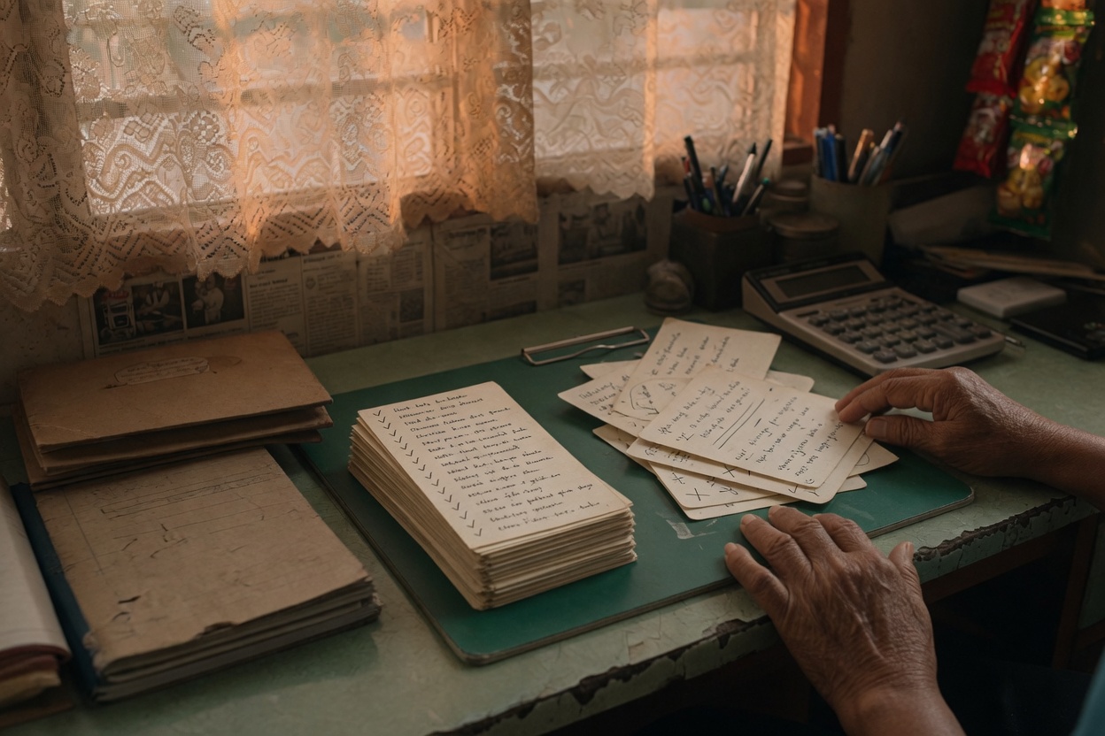 A shopkeeper sorts cards into what the assistant may say and what it must not answer.